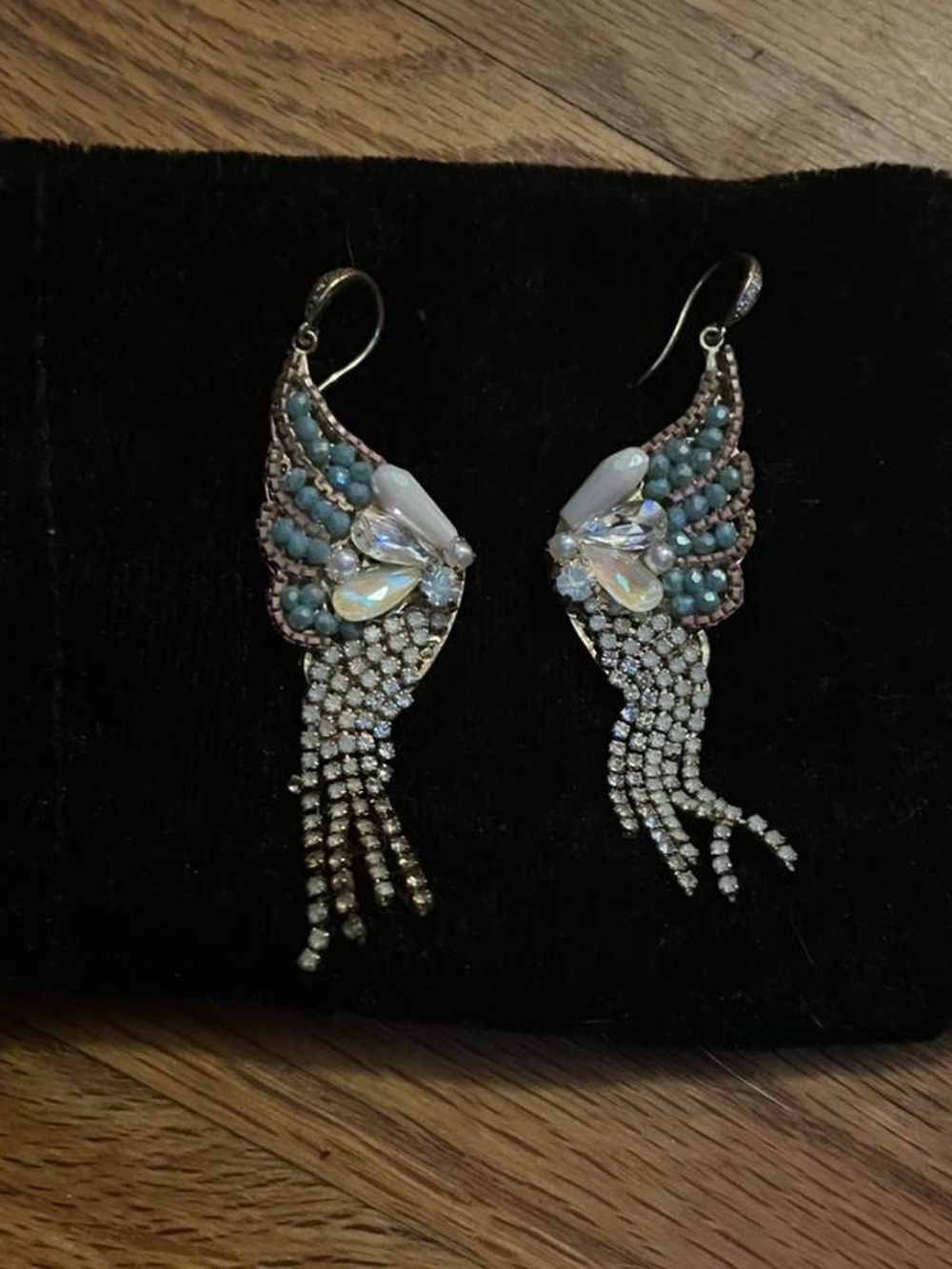 Irregular Crystal Wing Drop Earrings - Blue & Silver